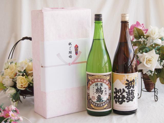 祝福の気持ちを寿々の香り日本酒セット 越後鶴亀 純米酒(新潟県)金しゃち酒造 上撰初夢桜(愛知県)1800ml×2本