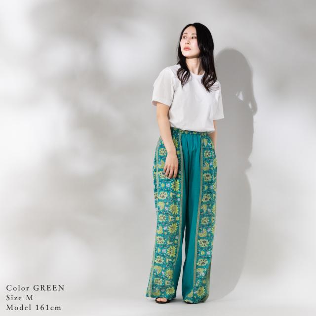サラマリカ Sara mallika Cotton Viscorse Border Print Pants コットンビスコースボーダープリントパンツ レディース イージーパンツ ウエストゴム 裏地あり ポケットつき 花柄 ロング丈 020661SJ2_12