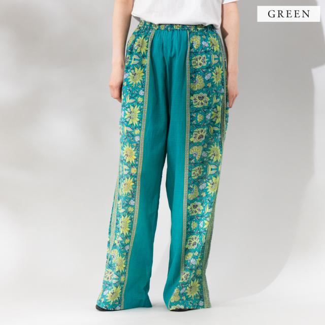 サラマリカ Sara mallika Cotton Viscorse Border Print Pants コットンビスコースボーダープリントパンツ レディース イージーパンツ ウエストゴム 裏地あり ポケットつき 花柄 ロング丈 020661SJ2_2