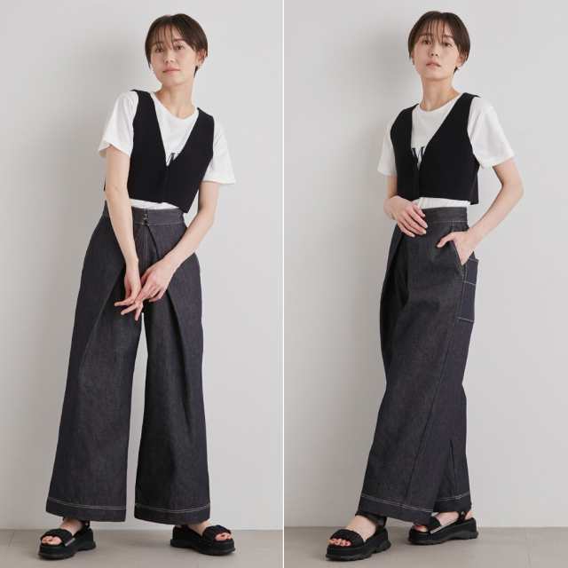 エミ emmi emmi atelier フロントタックワイドデニムパンツ レディース