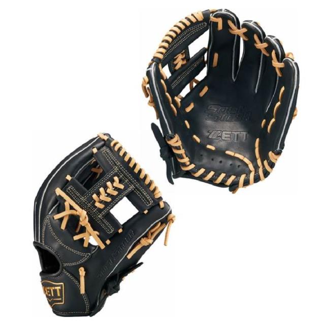 ZETT 軟式 少年用 左投げ ブラック×タン オールラウンド ゼット
