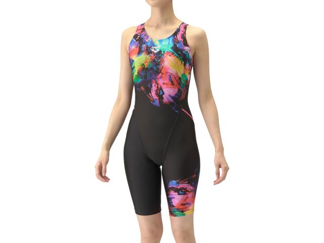 アリーナ arena フィットネスワンピーススパッツ(オープンバック ハーフレッグ ぴったりパッド) レディース ブラック 黒 水泳 スイム フィットネス 水着 オールインワン AS4FWF00W-BKPKの通販は