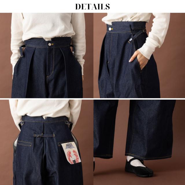 アクビ Aquvii CONTROL WIDE PANTS デニム ジーンズ ワイドパンツ レディース メンズ ユニセックス 男女兼用 フリーサイズ サイドアジャスター インディゴ ワイド ワイドシルエット オシャレ aq502_5