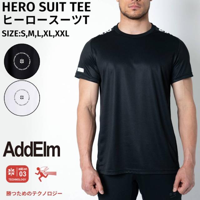 アドエルム AddElm HERO SUIT TEE ヒーロー スーツT メンズ 半袖 Tシャツ ブラック 黒 ホワイト 白 スポーツ トレーニング 半袖 Tシャツ A324SUA1A