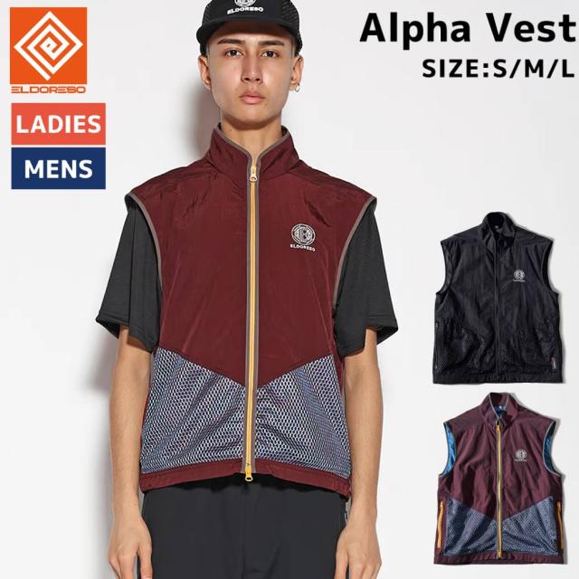 エルドレッソ ELDORESO Alpha Vest ジップアップベスト メンズ レディース ユニセックス 秋 冬 ブラック バーガンディ スポーツ ランニング ウェア ベスト 中綿 撥水 軽量 E3300524