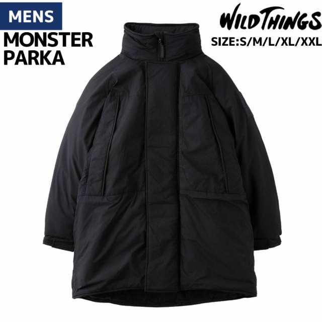 ワイルドシングス WILD THINGS MONSTER PARKA モンスターパーカー メンズ 冬 定番 ナイロン ブラック カジュアル ウェア アウター 撥水 軽量 保温 ミドル丈 WT242-01の通販は