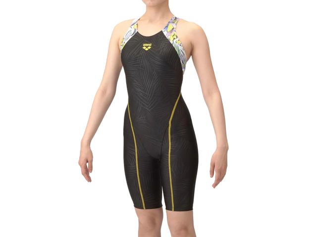 アリーナ arena アクアエクサ フィットネスワンピーススパッツ(オープンバック ぴったりパッド) レディース ブラック 黒 水泳 スイム フィットネス 水着 オールインワン AS5SWF13L-BKYL