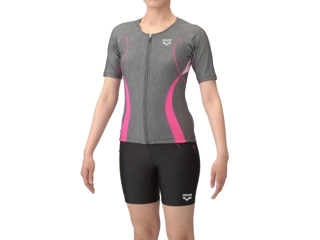 アリーナ arena すらっとセパ フィットネスセパレーツ(カバーバック ミドルレッグ 差し込みパッド) レディース グレー 灰色 ブラック 黒 水泳 スイム フィットネス 水着 AS5SWF44L-GYPK