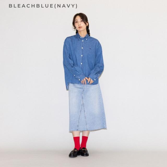 ジムフレックス GYMPHLEX ライトデニム ボタンダウン 長袖シャツ レディース 秋 冬 トップス カジュアル 長袖 シャツ ショート丈 コットン 綿 ボックスシルエット GY-B0198 ジムフレックス GYMPHLEX ライトデニム ボタンダウン 長袖シャツ