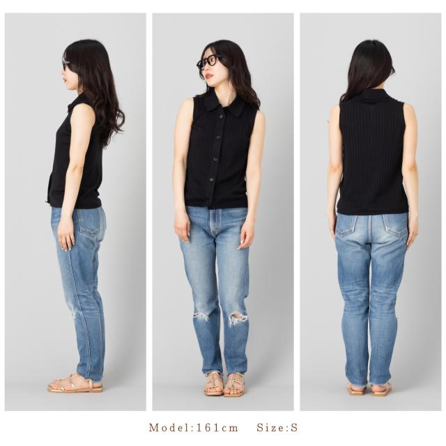 【正規取扱い販売店】ジョンスメドレー JOHN SMEDLEY リブノースリーブ襟付きニットトップス レディース 30G 30ゲージ シーアイランドコットン 綿 カジュアル ワイドリブ 袖なし ボタン きれいめ おしゃれ 天然素材 S4744_8