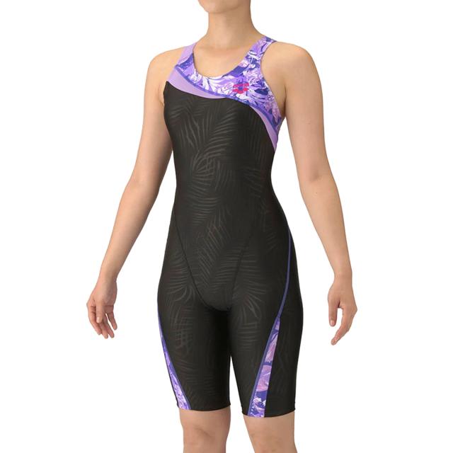 アリーナ arena アクアエクサ フィットネスワンピーススパッツ(オープンバック ハーフレッグ ぴったりパッド) レディース ブラック 黒 水泳 スイム フィットネス 水着 オールインワン AS5FWF09L-BKPP