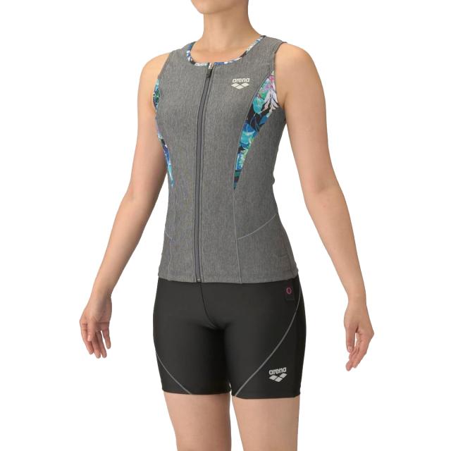 アリーナ arena すらっとセパ フィットネスセパレート(カバーバック ミドルレッグ 差し込みパッド) レディース グレー 灰色 ブラック 黒 水泳 スイム フィットネス 水着 AS5FWF46L-GYBK