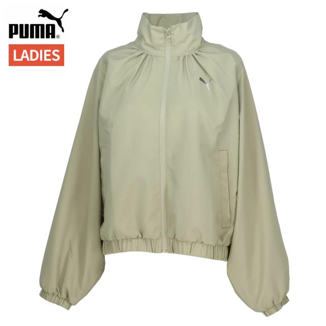 プーマ PUMA TRN EDGE トレイン エッジ 裏メッシュライナー ウーブン ジャケット レディース カーキ 枯草色 スポーツ フィットネス フルジップ ジャケット 527989-82
