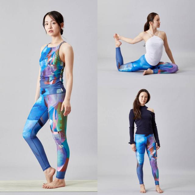 ジュリエ Julier kanako Sasaki コラボ ハイウエストレギンス レディース グリーン ブルー ヨガ 水着 UVカット 水陸両用 吸汗速乾 ホットヨガ対応 スポーツ フィットネス タイツ B1953JUP006