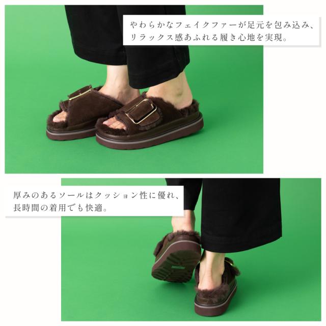 モヒ MOHI ファーサンダル シングルベルト レディース オールシーズン 厚底 ふわもこ カジュアル バックル ふわふわ もこもこ シンプル リラックス感 GU1-1902466-AF-MU_6