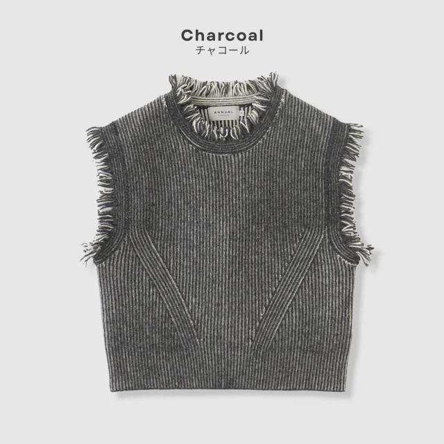 アニュアル ANNUAL Fringe Vest フリンジベスト レディース クロップド丈 ニットベスト メリノウール レイヤード おしゃれ きれいめ シンプル 柔らかい A1207-318VT01_2