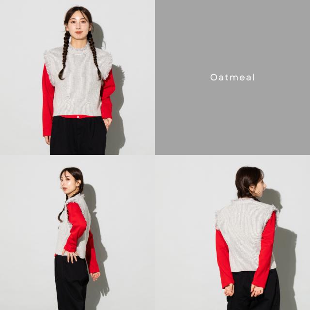 アニュアル ANNUAL Fringe Vest フリンジベスト レディース クロップド丈 ニットベスト メリノウール レイヤード おしゃれ きれいめ シンプル 柔らかい A1207-318VT01_5