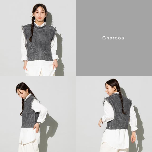 アニュアル ANNUAL Fringe Vest フリンジベスト レディース クロップド丈 ニットベスト メリノウール レイヤード おしゃれ きれいめ シンプル 柔らかい A1207-318VT01_6