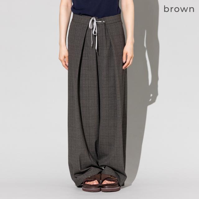 プロヴォーク PROVOKE tuck wide pants タックワイドパンツ レディース グレンチェック ストライプ ドロストパンツ ロングパンツ きれいめ きちんと感 おしゃれ 透け感なし 裏地あり PV-050091 プロヴォーク PROVOKE tuck wide pants タックワイドパンツ レディース