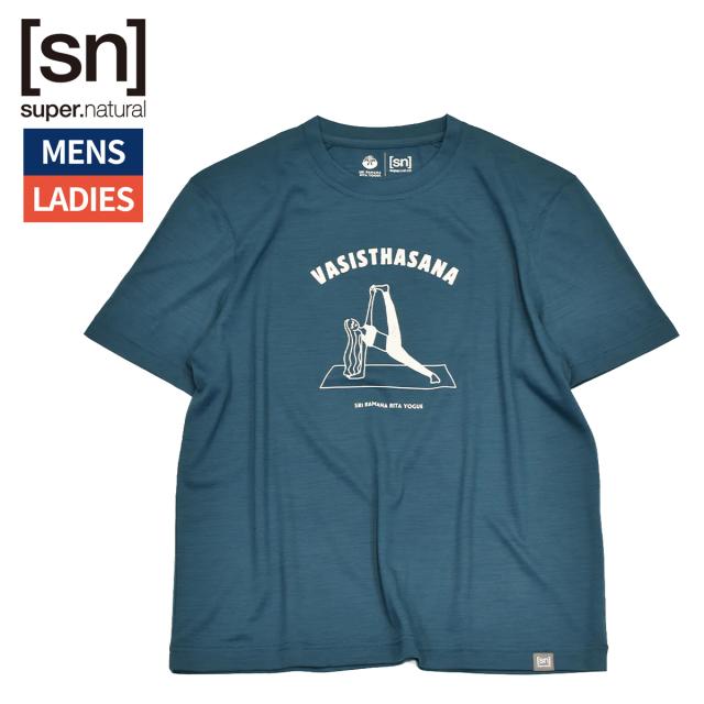 スーパーナチュラル sn super.natural エスエヌ SRI.RAMANA.RITA.YOGUE(シュリ・ラマナ・リタ・ヨーグ)×[sn] プリント ショートスリーブTシャツ ユニセックス 春 夏 グリーン 緑 スポーツ トレーニング 半袖 Tシャツ SNUJ10122-240