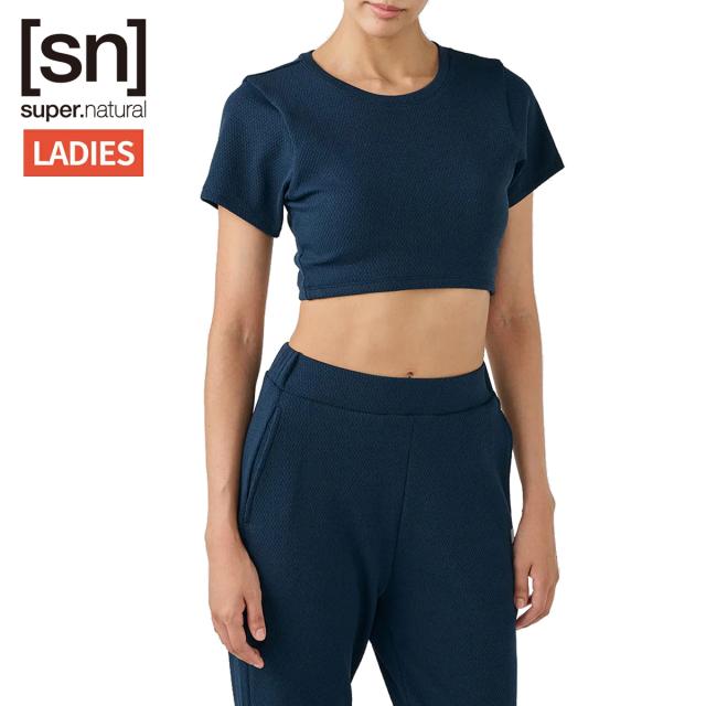 スーパーナチュラル sn super.natural エスエヌ ワッフル ショートスリーブ ブラトップ レディース ネイビー 紺 スポーツ フィットネス 半袖 カップ付き SNWJ10236-J114