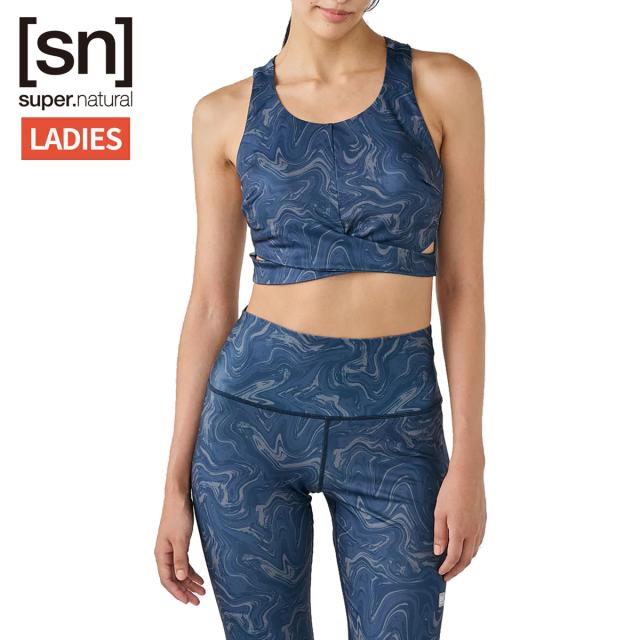 スーパーナチュラル sn super.natural エスエヌ フロント クロス プリント ブラトップ レディース ネイビー 紺 スポーツ フィットネス スポーツブラ スポブラ SNWJ10240-J114