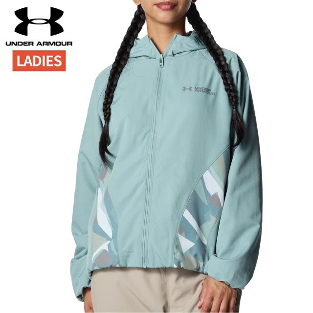 アンダーアーマー UNDER ARMOUR UAトリコットウーブン プリント フルジップ フーディー レディース 秋 冬 ブルー 青 スポーツ フィットネス パーカー ジャケット 6010220-323