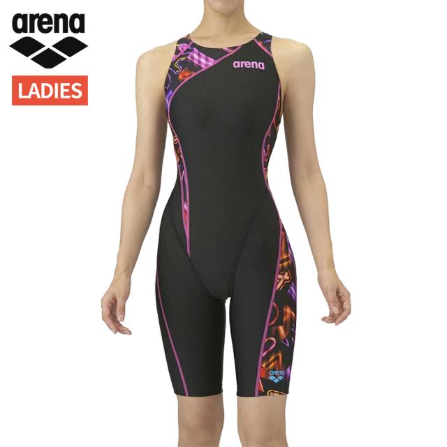 アリーナ arena WA承認 レーシングワンピーススパッツ(オープンバック ハーフレッグ) レディース ブラック 黒 水泳 スイム 競泳 水着 オールインワン AS5FRC60L-BKPK