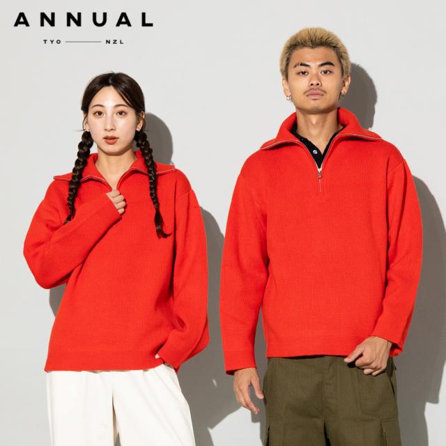 アニュアル ANNUAL Half Zip Pullover ハーフジッププルオーバー メンズ レディース ユニセックス 長袖 メリノウール タートルネック シンプル おしゃれ ゆったり A1305-317PO02