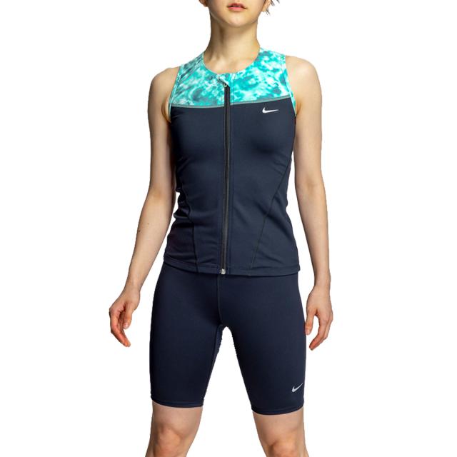 ナイキ NIKE ジップ付き袖なしセパレーツ レディース ブラック 黒 グリーン 緑 水泳 スイム フィットネス 水着 2993144-007