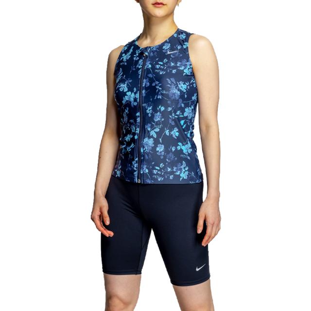ナイキ NIKE 総柄ジップ付き袖なしセパレーツ レディース ネイビー 紺 ブラック 黒 水泳 スイム フィットネス 水着 2993148-008