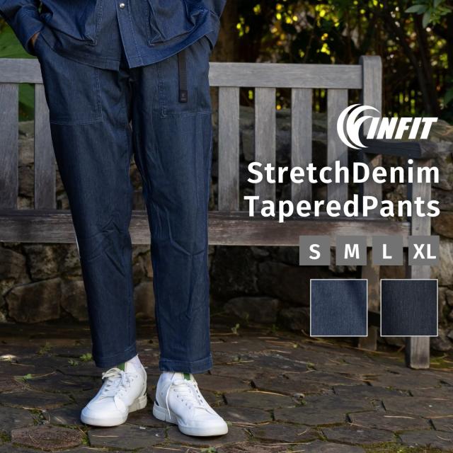 インフィット INFIT のびのび！ストレッチデニムテーパードパンツ メンズ カジュアル オールシーズン パンツ ブラック 黒 ネイビー 紺 カジュアル パンツ デニム テーパード キャンプ アウトドア TYC-5F3101