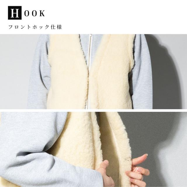 ムフロン ムフロン MOUFLON MOUFLON ボア Vネック ベスト レディース 秋 冬 ウール 羊毛 無地 厚手 ポケット フロントホック もこもこ 暖かい シンプル かわいい 2008BV_8