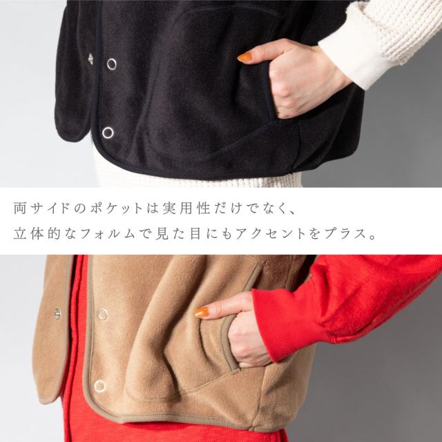 ティージー Tieasy Anti Piling Fleece Vest アンチピリングフリースベスト レディース 秋 冬 スナップボタン 日本製 カジュアル ポケット ロゴ シンプル レイヤード 長持ち te0-33_7
