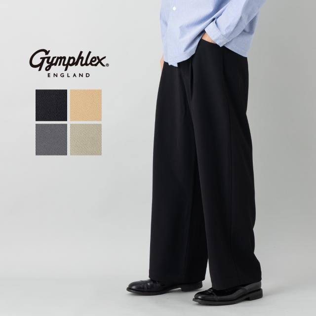ジムフレックス GYMPHLEX タック ワイドイージーパンツ メンズ ワイドパンツ ストレートレッグ ボトムス ロゴ刺繍 ゆったり きれいめ おしゃれ ベーシック ジップフライ GY-E0303