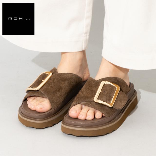 モヒ MOHI スエードサンダル シングルベルト レディース 厚底 バックル スウェード ビッグバックルサンダル 上品 スタイリッシュ きれいめ おしゃれ 1-1902466-BR