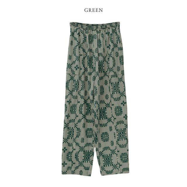 サラマリカ Sara mallika Cotton Flower Signal Print Pants コットンフラワーシグナルプリントパンツ レディース コットン 綿 ワイドシルエット ウエストゴム 透け感なし 幾何学模様 020661SE3_1