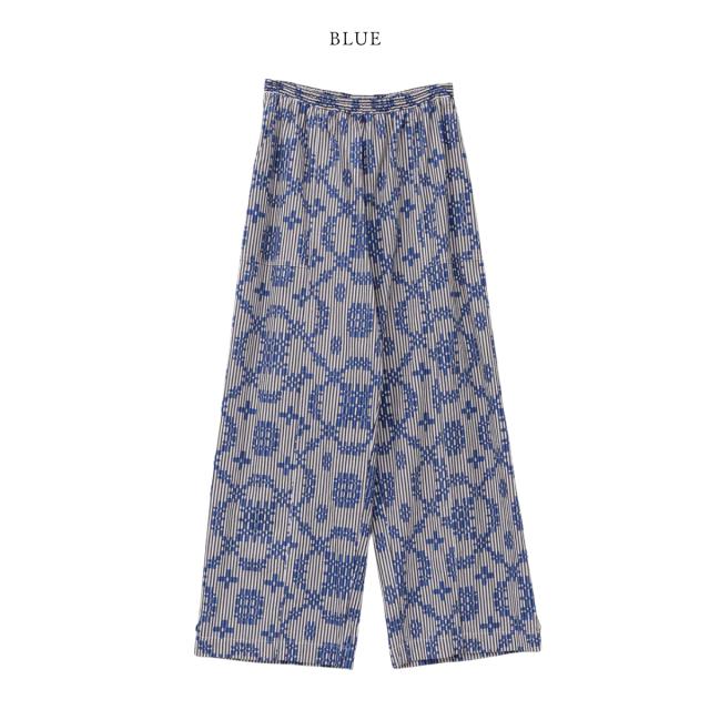 サラマリカ Sara mallika Cotton Flower Signal Print Pants コットンフラワーシグナルプリントパンツ レディース コットン 綿 ワイドシルエット ウエストゴム 透け感なし 幾何学模様 020661SE3_2