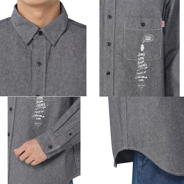 チャムス CHUMS 守矢努 Chambray L/S Shirt 守矢努 シャンブレー ロングスリーブシャツ メンズ カジュアル アウトドア  トップス 長袖シャツ ボタンシャツ フラップポケットシャツ オーバーサイズ CH02-1276_2