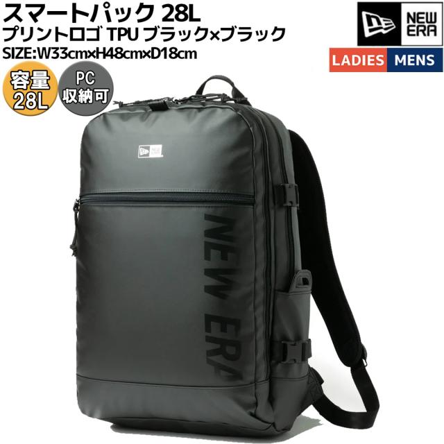 ニューエラ NEW ERA スマートパック 28L プリントロゴ TPU ブラック×ブラック メンズ レディース ユニセックス カジュアル バッグ リュック アウトドア ビジネス 通勤 通学 PC収納 中型 耐候 14521307