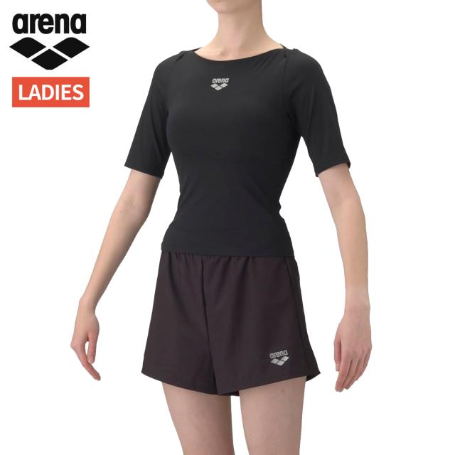 アリーナ arena フィットネスセパレーツ(カバーバック ミドルレッグ 差し込みパッド) レディース ブラック 黒 水泳 スイム フィットネス 水着 AS6SWF50L-BKBK