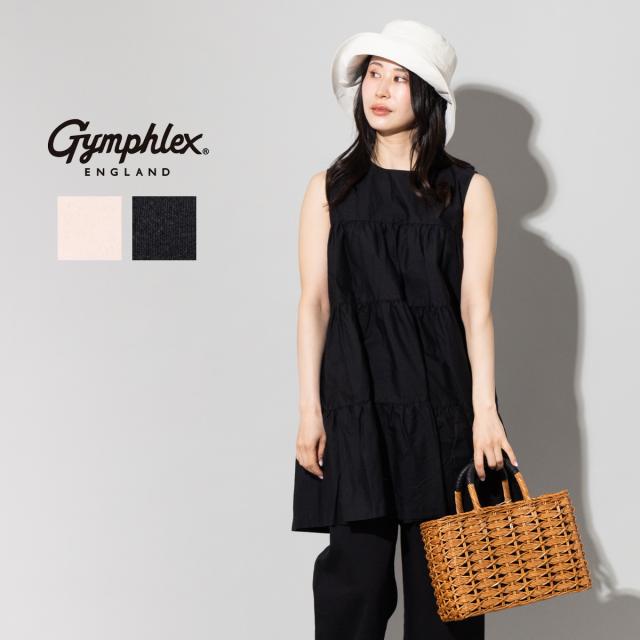 ジムフレックス GYMPHLEX コットンブロード ティアードチュニック レディース ノースリーブ 無地 薄手 サイドポケット ループボタン シンプル トップス 大人 可愛い GY-B0470