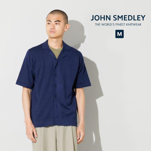 【正規取扱い販売店】ジョンスメドレー JOHN SMEDLEY コットン アイレット柄ニットポロカーディガン 24G メンズ 半袖 綿 上品 シンプル シーアイランドコットン やや厚め 落ち感 軽い 羽織り ROWARTH