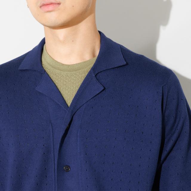 【正規取扱い販売店】ジョンスメドレー JOHN SMEDLEY コットン アイレット柄ニットポロカーディガン 24G メンズ 半袖 綿 上品 シンプル シーアイランドコットン やや厚め 落ち感 軽い 羽織り ROWARTH