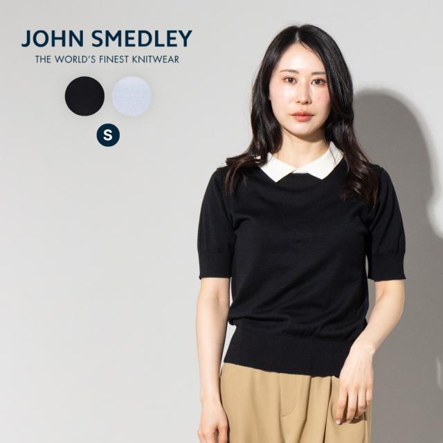 【正規取扱い販売店】ジョンスメドレー JOHN SMEDLEY 半袖バイカラーコットンニットポロシャツ 30G レディース 綿 無地 上品 シンプル シーアイランドコットン ボタンレス ハイゲージ S4485
