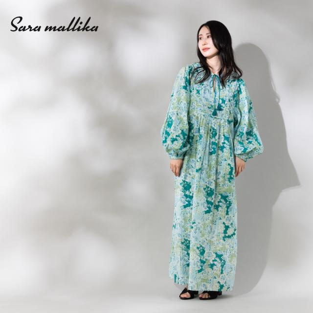 サラマリカ Sara mallika Cotton Bohemian Flower Print Dress コットンボヘミアンフラワープリントドレス レディース ワンピース 長袖 タッセル リゾート 旅行 エキゾチック スキッパー スリット 020461SA1