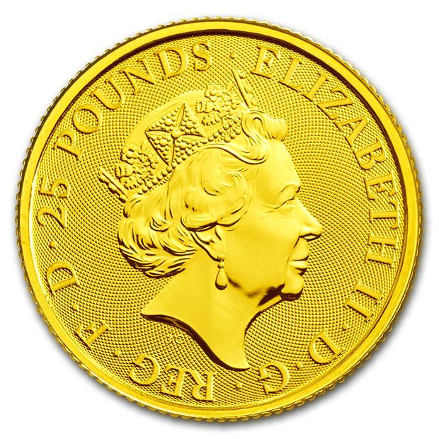 英国 クイーンズビースト ホワイトグレイハウンド金貨 1/4オンス 2021年 クリアケース入り イギリス王立造幣局発行_1