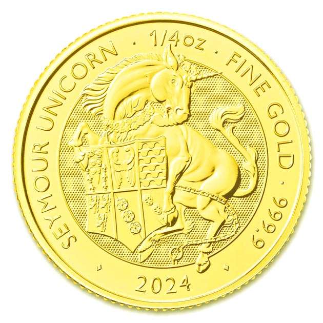 英国 ロイヤルチューダービースト ユニコーン金貨 1/4オンス 2024年製 クリアケース入り イギリス王立造幣局発行_2
