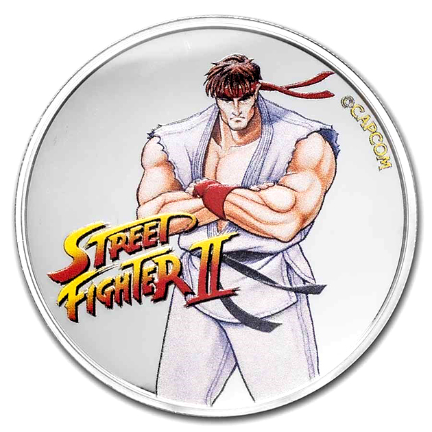 ストリートファイターII 30周年記念銀貨 1オンス カラー リュウ 純銀 コイン フィジー発行_2