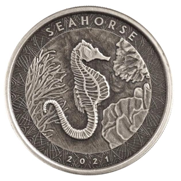 タツノオトシゴ銀貨 1オンス 2021年製 アンティーク仕上げ クリアケース入り サモア 発行 純銀 コイン_2